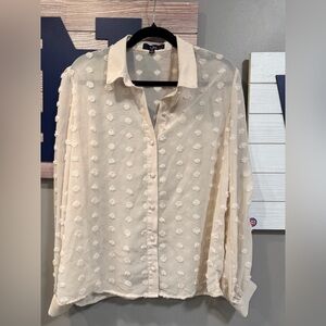 Lulus Sheer Ivory Dot-Texture Button-Front Blouse